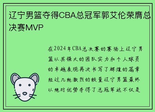 辽宁男篮夺得CBA总冠军郭艾伦荣膺总决赛MVP