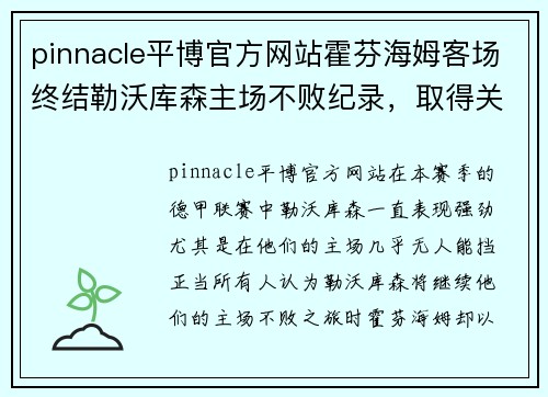 pinnacle平博官方网站霍芬海姆客场终结勒沃库森主场不败纪录，取得关键三分！ - 副本