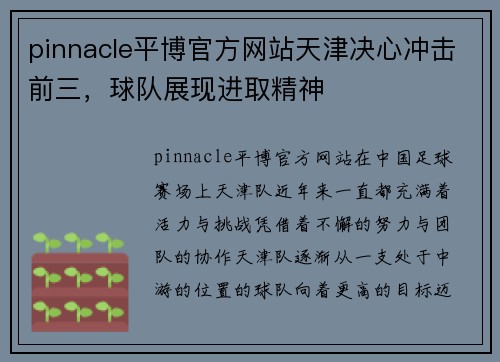 pinnacle平博官方网站天津决心冲击前三，球队展现进取精神