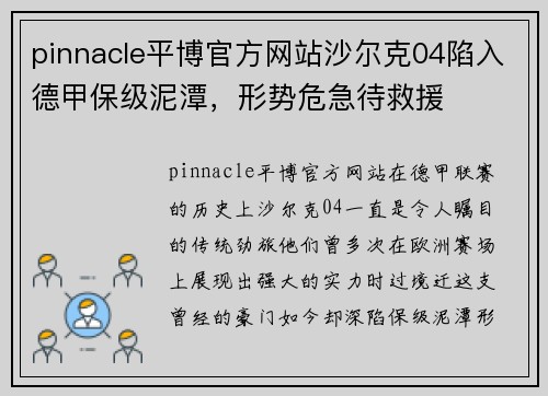 pinnacle平博官方网站沙尔克04陷入德甲保级泥潭，形势危急待救援